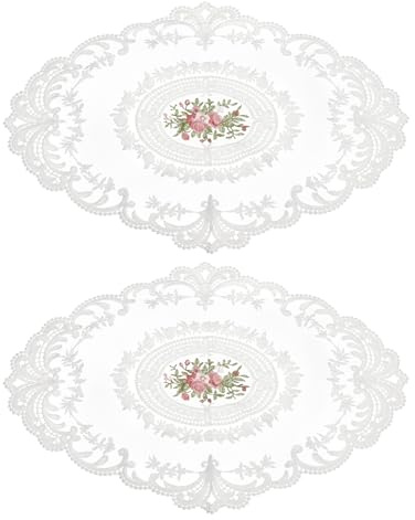sourcing map 2 Stück Retro Spitzen Tischset Spitzendeckchen 31x42 cm Weiß | Tischsets Französische Häkeldeckchen Untersetzer Tassenmatte, Oval Bestickte, Für Zuhause Hochzeit
