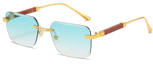 kachawoo Holz-ähnliche Beine Sonnenbrille Randlose rahmenlose Sonnenschirme Metall Quadrat Sonnenbrille für Männer Frauen Eyewear UV400 Linse