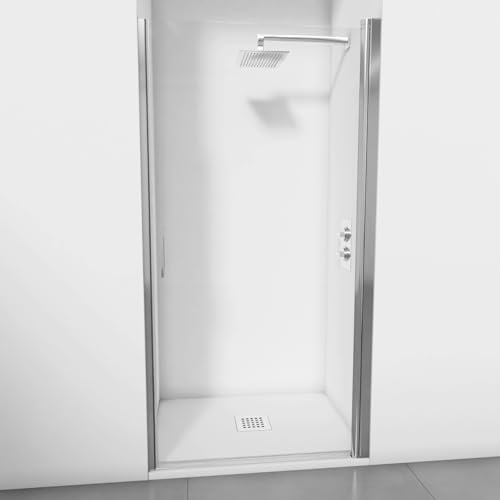 Paroi de douche réversible: porte battante - Sans profilés inférieurs - Verre trempé transparent 6 mm, anticalcaire à double face - Profilés argent brillant - Largeur ajustable 81-85 - Hauteur 195 cm