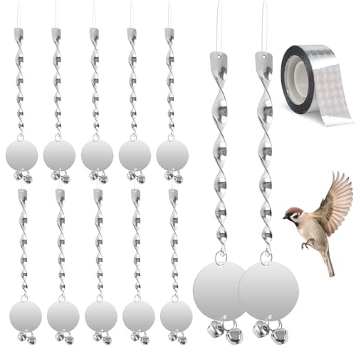Bubuny Vogelabwehr Windspiel 12 Stüke, Reflektierendes Vogelabwehr-Band 50m, Specht Abwehr, Vogelschreck Reflektierend für Balkon Garten Obstbäume, Flatterband zum Schutz von Pflanzen Blüten