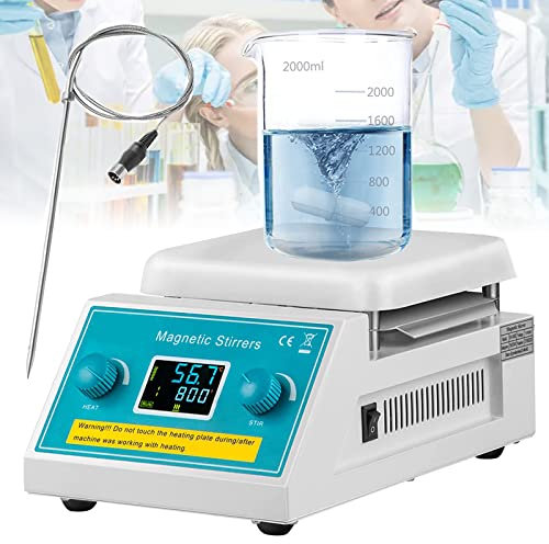 POCDOKYZ Agitateur Magnétique de Laboratoire, Agitateur Magnétique à Plaque Chauffante Numérique avec Affichage LED, Chauffage Rapide, Agitateur Magnétique pour Chimie, Médecine, Biologie, École