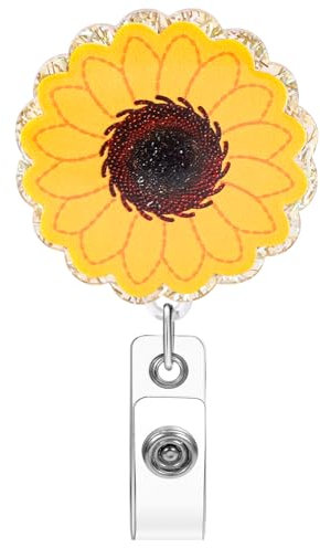 Soleebee Schlüsselanhänger Ausziehbar, Ausweis JoJo Einziehbarer Ausweishalter Schlüsselrolle ID Name Badge Holder mit 360 ° drehbarer Krokodilklemme für Ausweishülle Kartenhalter (Sonnenblume)