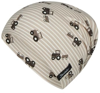 Sterntaler Beanie Traktoren - Baby Mütze aus hautsympathischem Jersey mit Allover Traktor Druck - Jungen Mütze variabel tragbar - Baby und Kinder Übergangsmütze, Sand, Größe 41