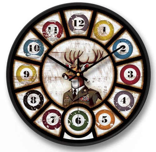 NUOVO 12 Zoll Hirsch Wanduhr mit Billard Design Vintage Home Decor für Küche Wohnzimmer Schlafzimmer Büro Klassenzimmer