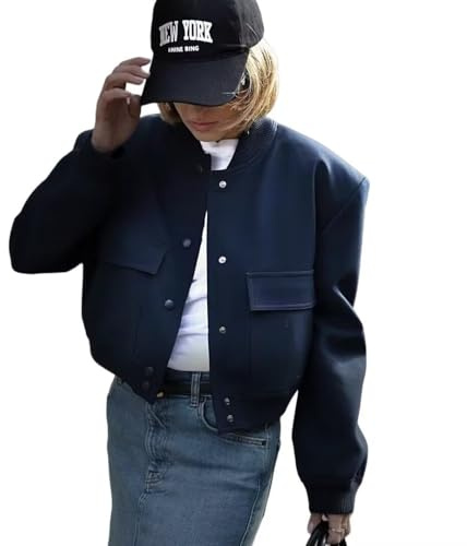 Shuanghao Giacca Corta da Donna College Felpa Baseball in Stile Retrò Classics Autunno-Inverno Casual Moda Unique Giacca a Vento Leggera Giubbotto Bomber da Donna con Polsini a Coste
