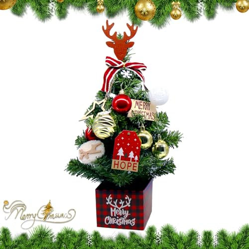 Horuili® Mini árbol de Navidad con decoración, 50cm de Alto DIY árbol de Navidad de Escritorio con LED, decoración del árbol de Navidad en Miniatura, Fiesta de Navidad decoración del hogar