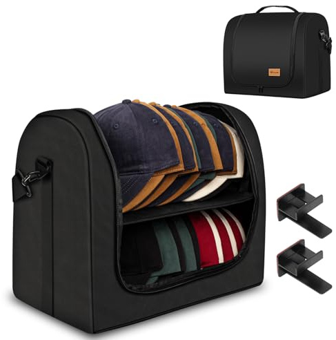 Samplife Baseball Cap Organizer Carrier, Hat Bag for Travel and Moving, Cap Traveling Case for Men, Portable Hat Storage box holder for 28 Caps Perfect for Home & On-the-Go (Black)
