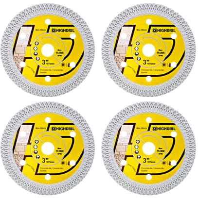 HIGHDRIL Disque Diamant Carrelage 75mm x Alésage 10mm - 4Pcs Disque à Tronçonner pour Céramique Porcelaine Carrelage Marbre Pierre Artificielle