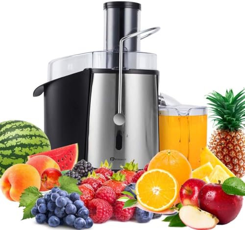 PureMate Centrifugal Juicer Machine, 1000W Powerful Juicer Extractor for Whole Fruit and Vegetable,2 Speed Settings, 75MM Large Feed Chute, Easy to Clean & BPA-Free