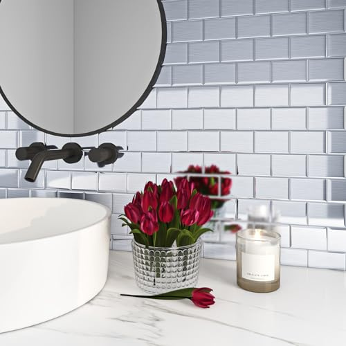 Livelynine Azulejos Adhesivos Cocina 3D Edelstahloptik Baldosas Adhesivas Pared Baño Plata 30x30CM Vinilos Baño Azulejos Losetas Autoadhesivas Pared Cocina Chimenea Resistente al Calor, 4 Piezas