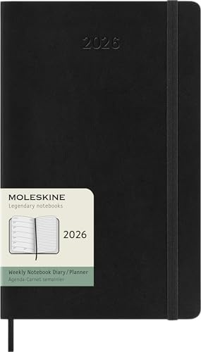 Moleskine Agenda Hebdomadaire, Agenda Hebdomadaire 2026 12 Mois Avec Espace Pour Notes, Avec Couverture Souple et Fermeture Élastique, Format Large 13x21, Couleur Noir