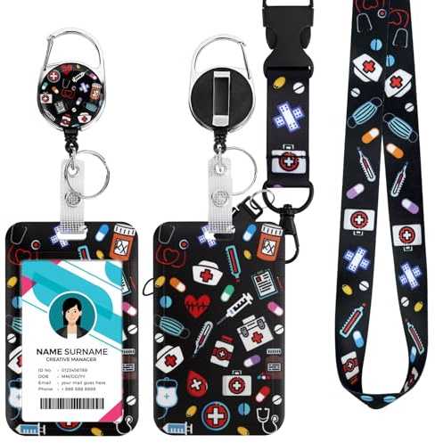 Ausweishülle mit Band, Id Badge Holder Breakaway Lanyard für, Einziehbare Badge Reel, Abnehmbare Namensschild Clips, Hals Lanyard Strap, Lehrer Büro Geschenke