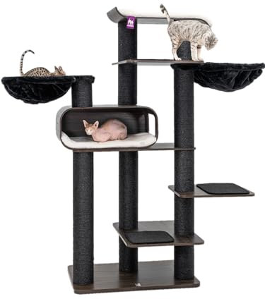 Petrebels Árbol rascador de madera Virgo, 200 cm, diseño XXL, diseño de gatos grandes, color negro y marrón