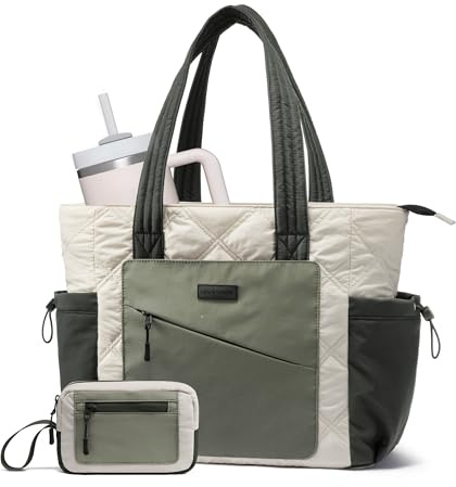 LOVEVOOK Tote Bag for Women, Puffer Bag and Work Bags with Zipper for Travel, Daily, School, Quilted Nurse Shoulder, 2pcs