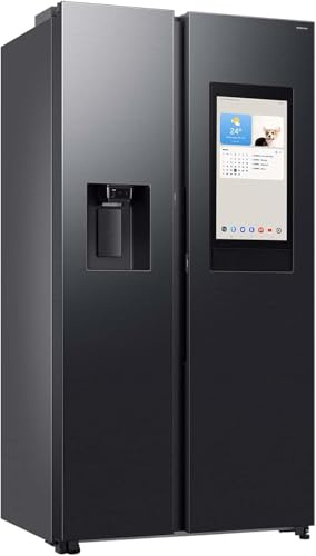 Samsung RS90F66BEFEF - Frigorifero side-by-side AI con congelatore, 178 cm, 614 l, erogatore di gelato/acqua con attacco per acqua, Family Hub, AI Energy & Voice Control, Black Steel
