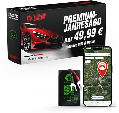 RideLink Tracer Go 2G GPS-spårare bil motorcykel lastbil – pilsändare med SIM-kort, realtid Live Tracking & stöldlarm, inklusive navigering, IP54 vattentät, tysk support – tillverkad i Tyskland