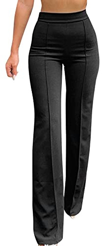Generisch 2025 Pantalones de trabajo casuales para mujer, color sólido, elásticos, cintura alta, pantalones rectos, vestidos, pantalones de mujer, Negro , S