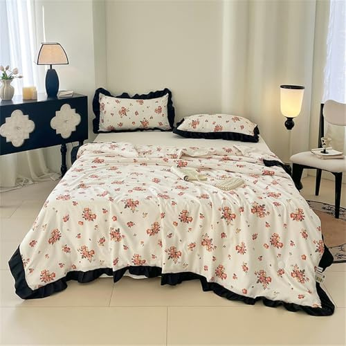 Mateju Bettüberwurf Tagesdecke de Gesteppt, Mikrofaser Blumenmuster Tagesdecken Überwurf Atmungsaktive Leicht Dünn Sommerdecke,Steppdecke Weich Sofaüberwurf Für Bett (Elegantes Schwarz,200 * 230cm)