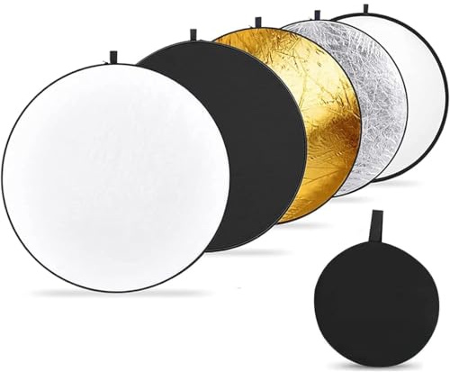 5 in1 Reflector,Scheibenreflektor,60cm Rund Fotografie Licht Reflektor,Diffusor Fotografie,Faltbarer Faltreflektor,Foto Reflektorreflektor Lichtreflektor,für Portrait,Foto,Selfie,Hochzeitsfotografie