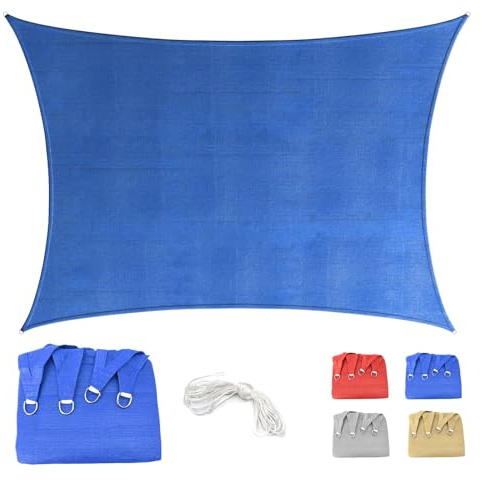 Tenda A Vela 2x4m Rettangolare Vela Ombreggiante HDPE Traspirante, Protezione Raggi UV 95%, per Feste All'aperto in Terrazza Piscina Giardino, con Corda, Blu