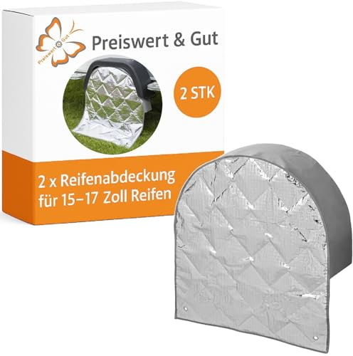 Preiswert&Gut 2 x Reifenabdeckung für Wohnmobil, UV-beständige, Radschutzhülle mit Ösen – Reifenschutzhülle bis 600mm Breite und 220mm Tiefe & 15-17 Zoll Größe 64 x 68 cm 7 lagiges Isoliermaterial