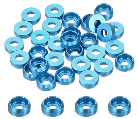 QUARKZMAN Arandelas Cónicas M2, Diámetro Del Agujero 2mm/0.08, Arandelas De Cabeza Cónica De Aluminio Para Tornillos RC/FPV/PC/Dron/Accesorios Mecánicos Ys, Paquete De 30 (Azul Cielo)