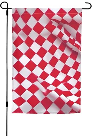 Drapeau de jardin à carreaux rouges et blancs - 30,5 x 45,7 cm - Pour décoration de jardin - Épais pour pelouse