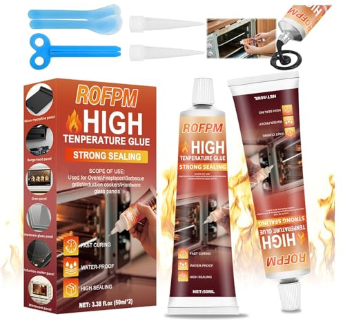 Colle Haute Temperature Noir, Supporte Jusqu'à 1200 °C, Silicone Haute Temperature, Mastic Refractaire Poele A Bois, Convient Aux Vitre Four, Foyers, Voiture, Brique, Carrelage, Cheminées