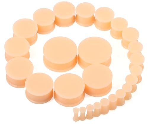 Kwoencxi 8G-25mm Flesh Skin Soft Silicone Gauges Tunnels Plugs Stretching Kit 8G 6G 4G 2G 0G 00G 12mm 14mm 16mm 18mm 20mm 22mm 24mm 25mm Rubber Ear Gauges Earring Stretch Gauging Gage Kit Women Men