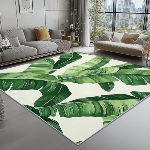 Generico Tappeto Salotto 120x180 cm - Piante Foglie Di Banano Verde Tappeto Moderno Stampato Lavabile Soft Soffice per Soggiorno Camera da Letto Bagno Cameretta