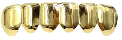 Fianchi: hop con denti placcati oro – mollette in rame lucido con strass decorativi – Bretelle in vero oro | per la bocca portatili per costumi da cosplay