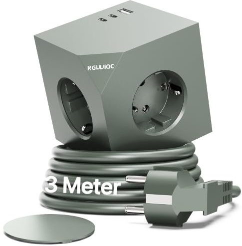 PD20w Steckdosenwürfel mit 2 USB C, Magnetpad, 3 Meter, Grün