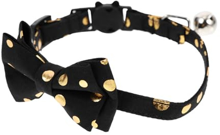 PENIKOKO Schwarzes Katzenhalsband mit Abnehmbarer Goldener Leoparden doppel Schleife Verstellbares Hautfreundliches Haustierhalsband mit Glöckchen für Katzen und Kätzchen Geeignet für