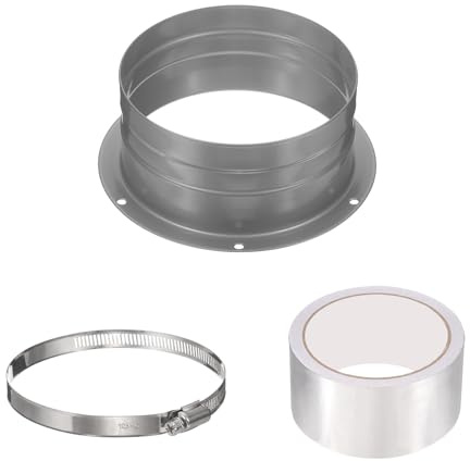 PATIKIL 5 Inch Duct Connector Flange, Galvanized Iron Straight Pipe Flange Dryer Vent Connector with Clamp for Air Heating Cooling Ventilation HVAC System, Silver