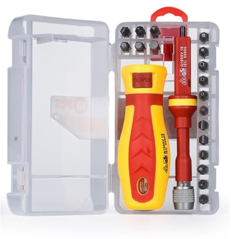 Homeponnew Jeu d'embouts de tournevis 18 en 1 avec indice de 1000 V pour électricien, cruciforme magnétique et outils Torx en acier chrome-vanadium, rouge, jaune, argent