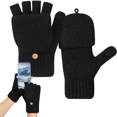 Gants tricotés sans doigts – Matériau en tricot acrylique, maniques avec couvercle rabattable, taille de 18 x 8 cm, mouvement flexible de la main | Climat froid pour le vélo, la course, l'escalade, le