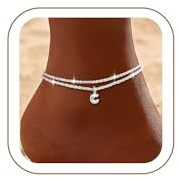 Turandoss 2 Stück Fußkettchen für Damen - Silber Fußkettchen Damen mit Buchstaben C Verstellbares Zierlich Fußkette Wasserdichtes Fussketten für Frauen Geschenke für Frauen Mädchen