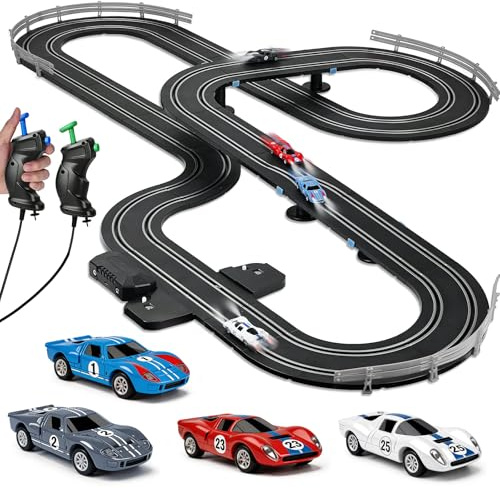 UNIKONIO Autorennbahn, Kabellose Rennbahn Spielzeug mit 4 Slotcars, Doppelspur Rennstrecke & 2 Handreglern, Interaktives Familienspielzeug Geschenk für Kinder - 02