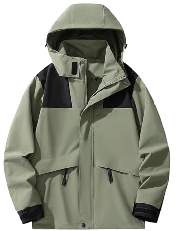 Chaqueta de exterior para mujer a prueba de viento gruesa con capucha, para senderismo, informal, para cualquier condición meteorológica, prenda multifuncional resistente, Luz verde, XXL