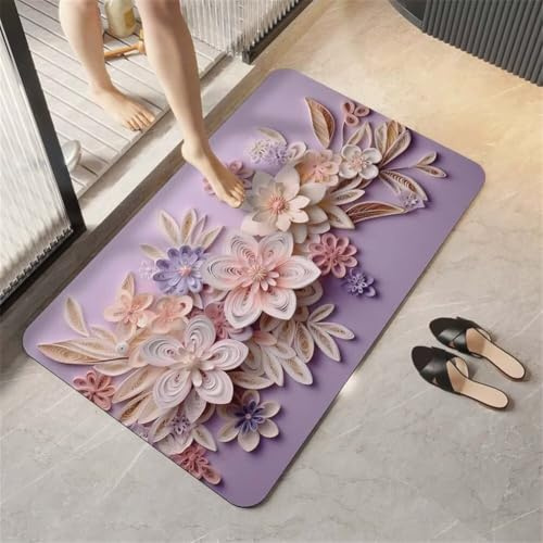 Alfombra de Baño Antideslizante, 120x170cm Alfombrilla Diatomita Baño Súper Absorbente, Alfombrilla Ducha Lavable Stone Bath Mat, Alfombra Piedras para Ducha, Cocina, Bañera y Baños, WC Purple 6-1111
