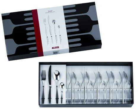 Alessi - MZ01S24M - Duna - Service à Couverts Composé de Six Cuillers - Fourchettes - Couteaux Monobloc - Cuillers à Café en Acier Inoxydable 18/10 Brillant