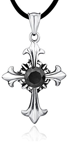 DonDon 50 cm Kautschuk Halskette mit Edelstahl Kreuz Anhänger in einem schwarzen Samtbeutel