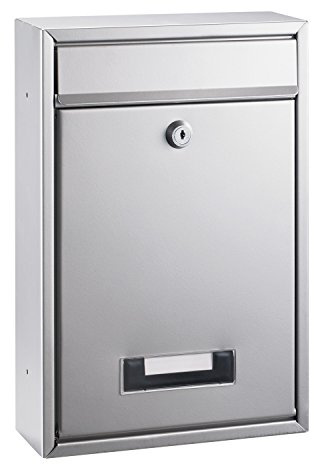 ALCO-Albert - Briefkasten Silber lackiert 32 x 22 x 9 cm | Metall Briefkasten mit Klarsichtfenster, Namensschildhalter, Drehzylinderschloss, 2 Schlüsseln und Montagematerial