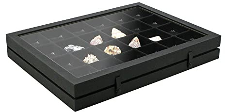 Modellauto-Sammelvitrin schwarz, mit 24 Fächern 65 x 58 mm