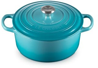 Le Creuset Evolution Cocotte con Tapa, Redonda, Todas Las Fuentes de Calor Incl. inducción, 3,3 l, Hierro Fundido, Azul(Caribe), 22 cm