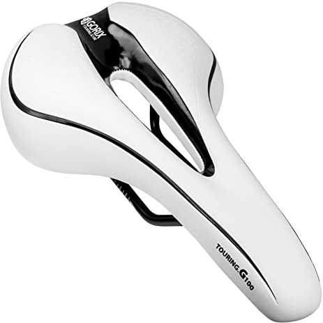 GORIX Bike Saddle Seat Comfortable Cushion with Rail Mountain Road Bicycle for Men and Women (GX-C19) (White×Black)