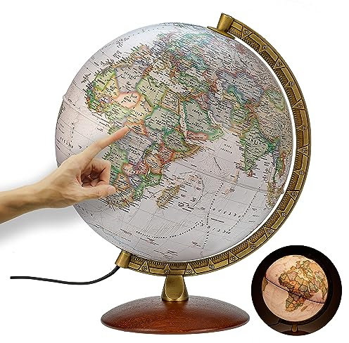 National Geographic - Mappamondo illuminato in stile Executive -30 cm con base stabile e meridiano in metallo, immagine della mappa 2022 fisica/politica con luce LED, immagine della mappa italiana