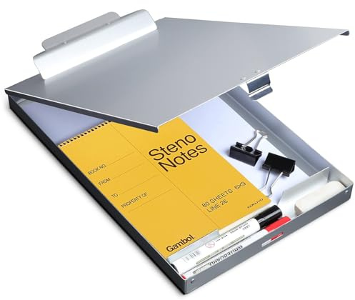 Metal Clipboard with Storage, Letter Size Form Holder Portfolio Aluminum Metal Binder with High Capacity Clip Posse Box - Surface for Legal Size Paper, for Office Business Professionals Stationer