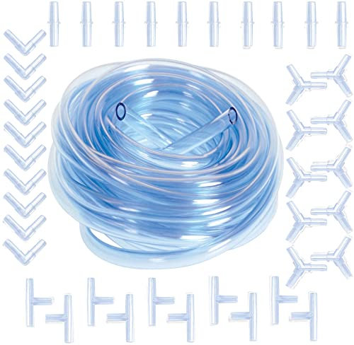 RUNCCI-YUN Aquarium Schlauchverbinder 40 in 1 Set Schlauch Verbinder 4mm, I L T Y Förmige Luftschlauch Adapter 4mm / 6mm 2-Wege 3-Wege + 5m Luftschlauch 4/6mm Transparent