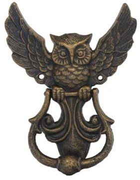Antike Fundgrube Nostalgischer Türklopfer Eule aus Gusseisen in Bronze-Optik |Türklingel Türglocke Türschelle | Antik Stil | 15,5x19x3 cm (9332)